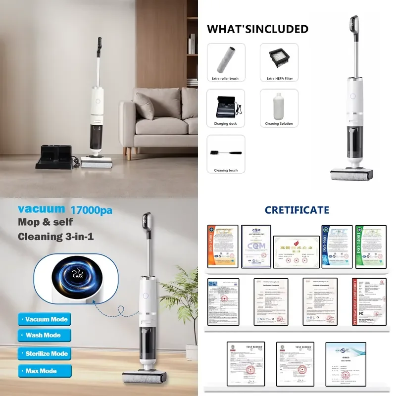 

【CHIMU HOME】 Electric Mop and Vacuum Cleaner Combo for Cleaning with 4000mAh Battery ABS Body Efficient Floor