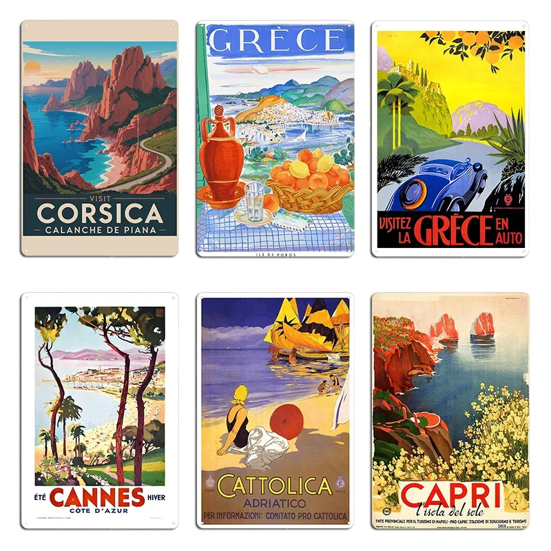 Corse CAPRI ITALY Island Of The Sun Vintage Art Deco Travel Metal Plaque Retro Designing Classic Customized Tin Sign Poster