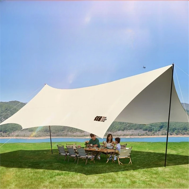 Cotton Canvas Explorer Silver-Coated Awning Tent Set 6-Piece Outdoor Camping Picnic Gear with Tent & Table Chair