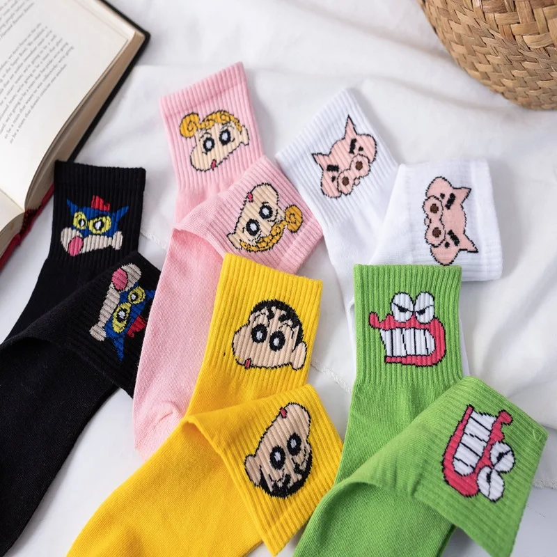 

5Pairs Crayon Shin-chan Women Socks Anime Cute Cotton Breathable Socks Japanese Style Cartoon Embroidery Girl Casual Socks Gift