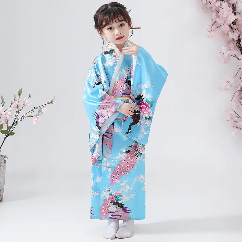 Kids Japanese style kimono 8 color girls floral printing bow belt slim thin soft yukata boys samurai style cardigan kimono sets