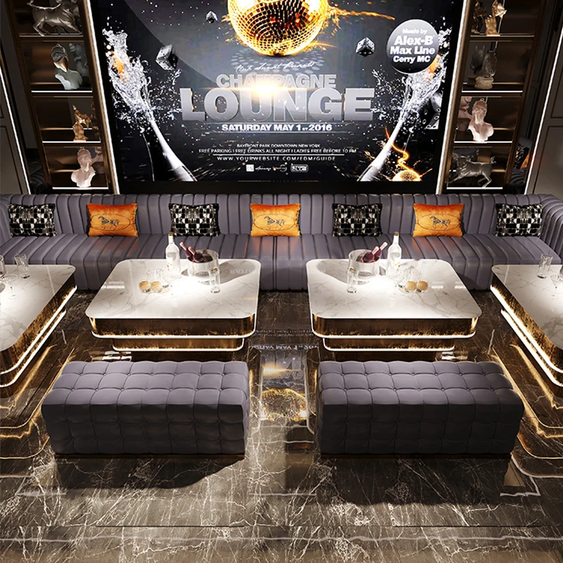 #High Quality Lighting Karaoke KTV Customized Fabric U L Shape Sofa Seating Nightclub VIP Room Lounge Couch Table Bar Furniture