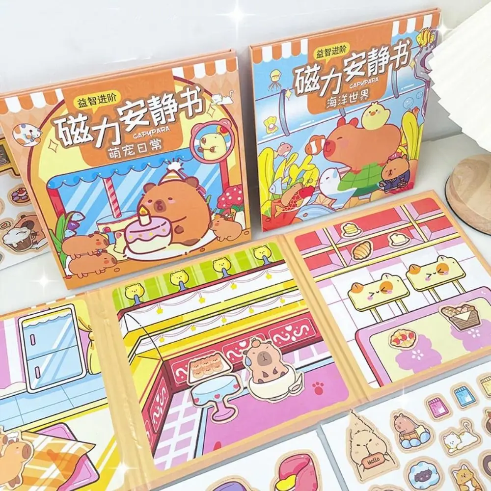 น่ารัก DIY Magnetic Quiet Book Capybara การ์ตูน Capybara หนังสือของเล่น Kawaii ซ้ําวางของเล่นเด็ก