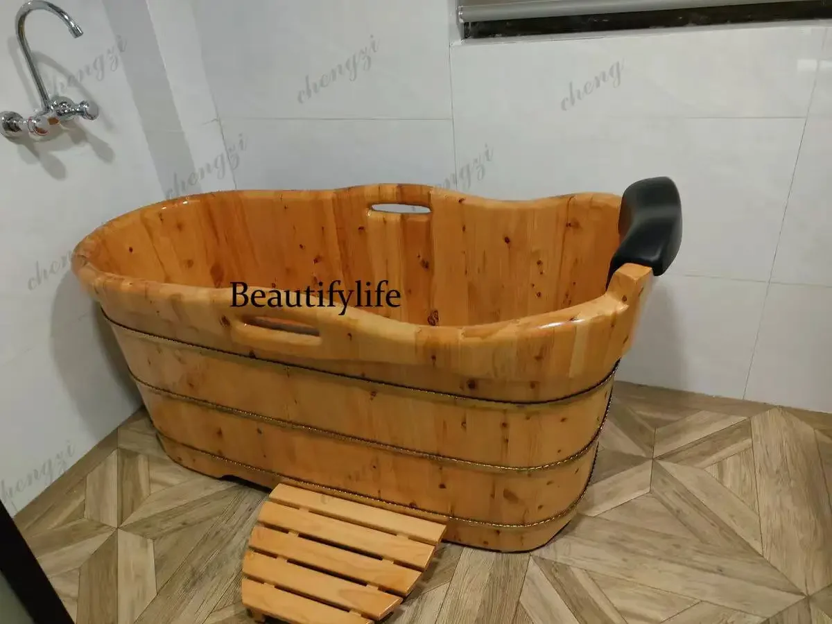C178 Adult full body bath wooden tub bathtub household solid wood beauty salon bath wooden bucket medicinal bath wooden bucket
