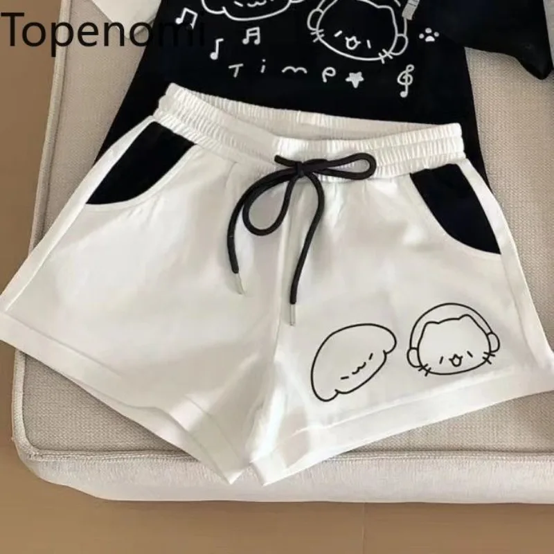 

Спортивные шорты Topenomi с милым мультяшным принтом, женские японские милые шорты с широкими штанинами на резинке, повседневные универсальные шорты Ropa Mujer
