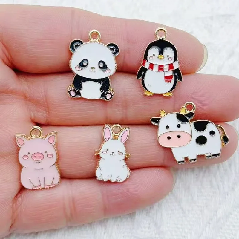 10 piezas de accesorios de joyería de aleación con esmalte por goteo, diseño de pingüino y panda de dibujos animados, estilo coreano, para llavero y colgante de collar