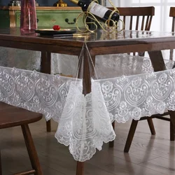 PVC Table cloth Rectangle Waterproof Transparent Round Dining Table Cover TableCloth Soft Lace Embroidered Oil-proof Table Cover