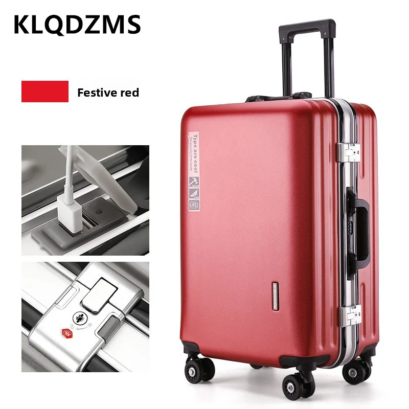 KLQDZMS Business Suitcase Aluminum Frame Boarding Box Large Capacity Trolley Case Women's 20