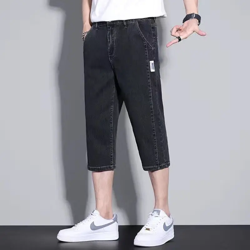 Summer New Korean Thin Loose Straight Short Jeans Men Solid Button Zipper Patchwork Pockets Simple Casual Versatile Denim Shorts