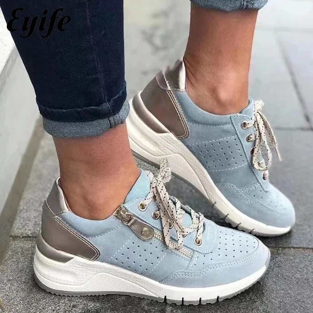 New Woman Vulcanize Shoes 2024 Spring Fashion Flower Ladies Wedge Lace Up Casual Shoes 35-43 Large-Sized Female Sneakers