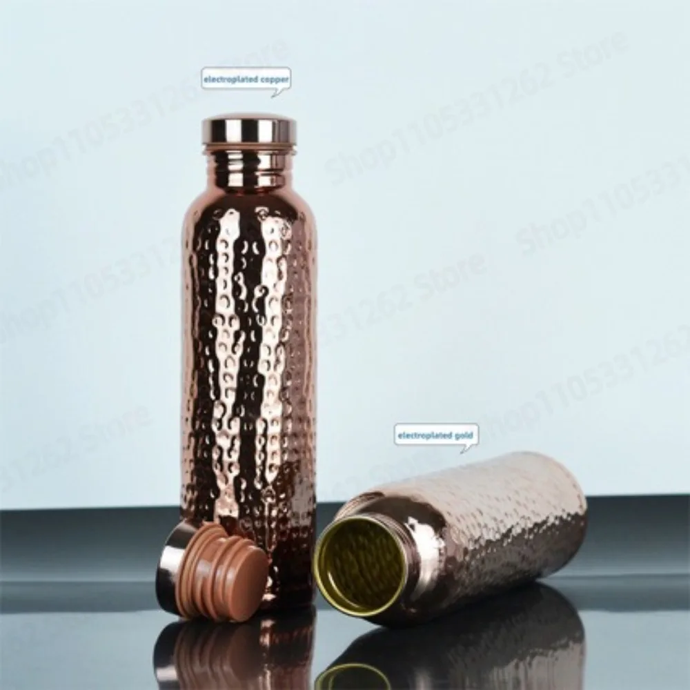 800ml Stainless Steel Cold Water Pitcher, Hand Hammered Copper Plated Texture Durable Water Jug for Home and Kitchen