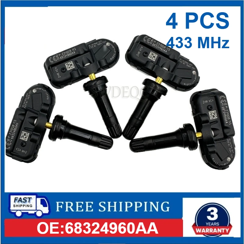 4PCS Tire Pressure Monitoring Sensor 434MHz For JEEP CHEROKEE RAM 1500 1500 CLASSIC 2500 3500 TPMS Sensor 68324960AA 68324960AB
