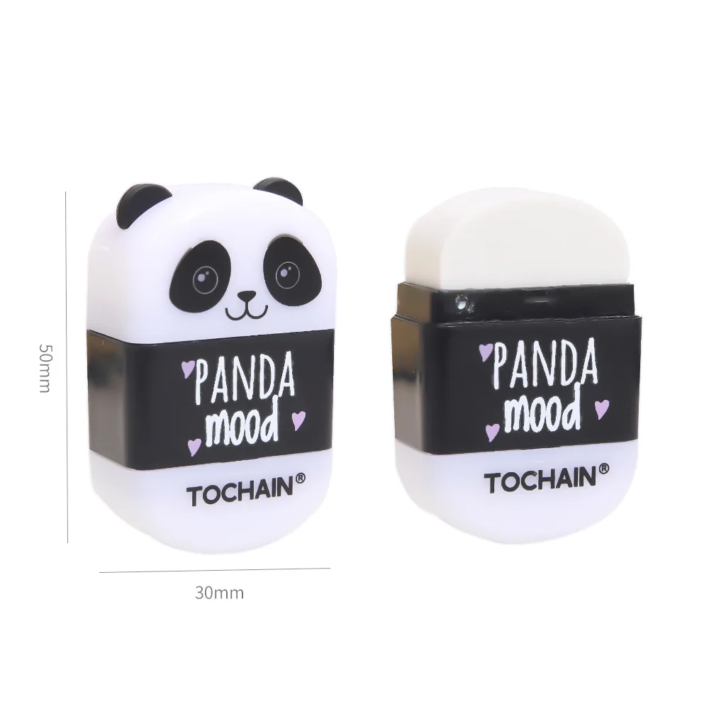 Kawaii Black White Panda Shape Rubber Pencil Erasers with Sharpener Student Kids Prizes Stationery School Supply Cute Stationery