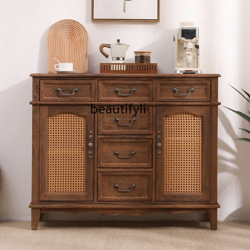 American solid wood dining side cabinet, simple retro restaurant locker, wall storage, home wine cabinet