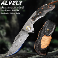 Handmade Damascus Steel Pocket Knife, Men's Folding Knife, EDC Hunting Camping Knife, Adventure Camping Survival Knife
