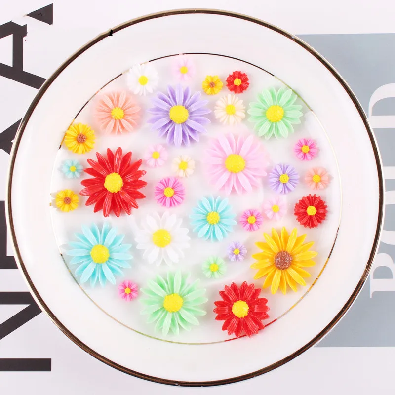 Resin Multi Daisy Flower Flatback Cabochons Scrapbook Craft DIY Embellishments Decor Headwear Accessories 10-26mm