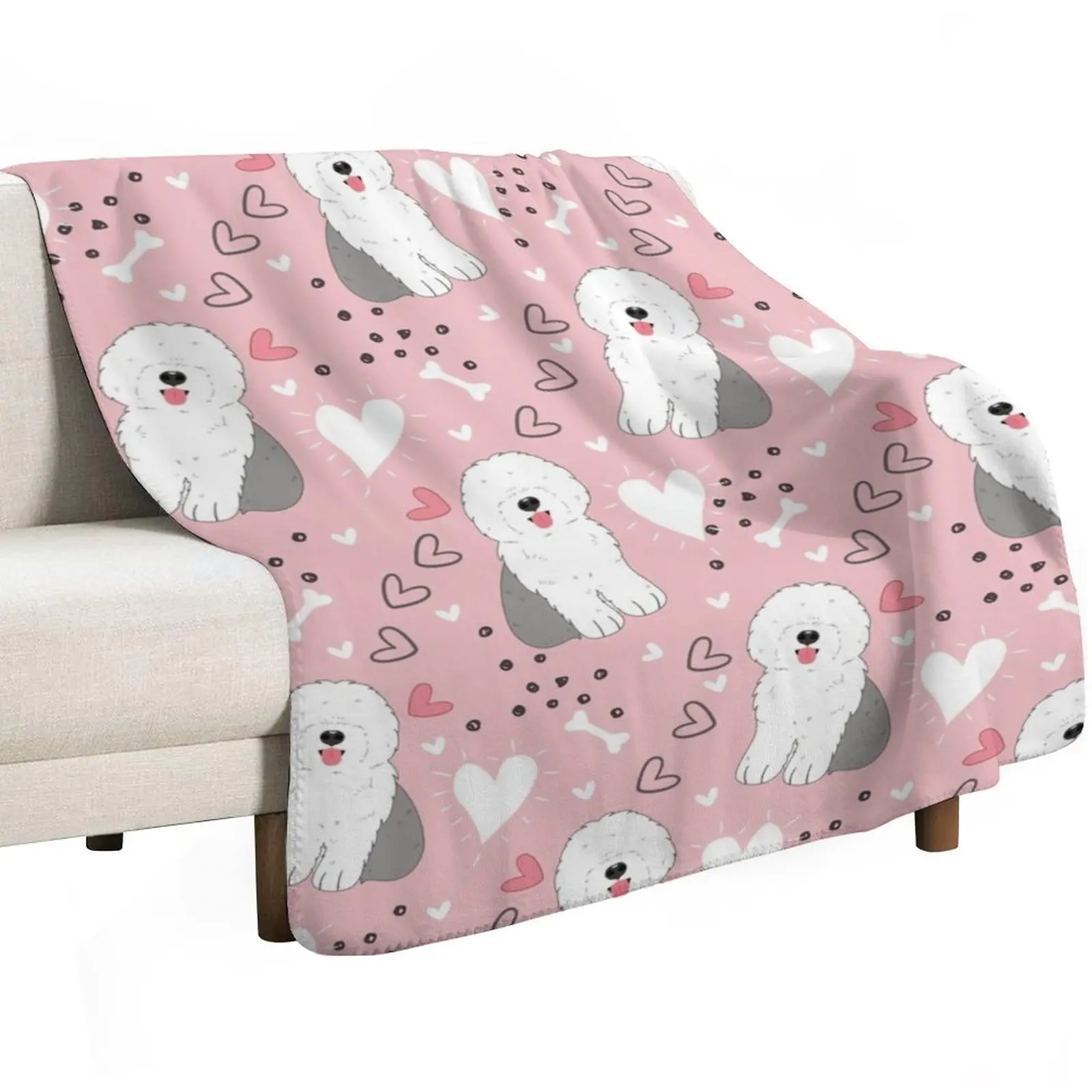 Cute Grey Gray and White Old English Sheepdog Puppy Throw Blanket Camping Bed Fashionable Bed covers Softest Polar Blankets