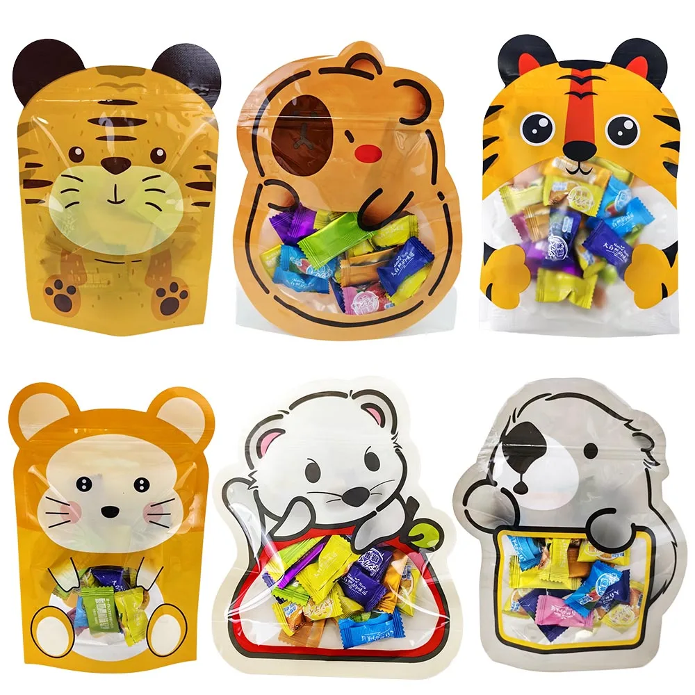 Cartoon Animal Bag Candy Snack Packaging Bags Cute Bear Capybara Tiger Food Cookies Storage Bag Safari Birthday Party Supplies