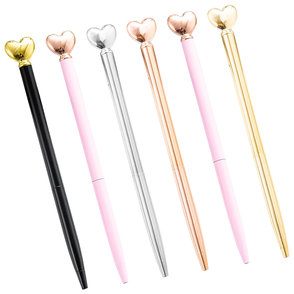 

6 Pcs Ballpoint Pen Valentines Pens Cute Writing Bulk Metal Ink Decorative Heart Shaped