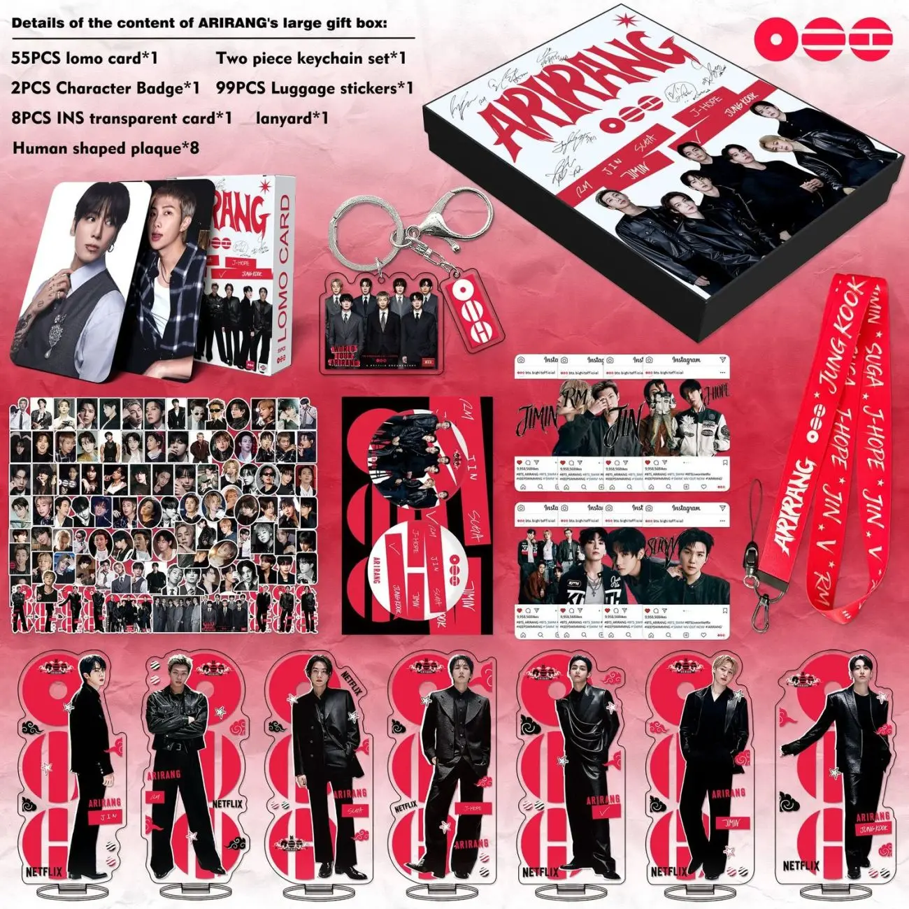 Caja de Regalo de Mercancía Kpop BTS ARIRANG Todo en Uno, Tarjetas Fotográficas, Placa Acrílica, Paquete de Pegatinas, Souvenir para Fans