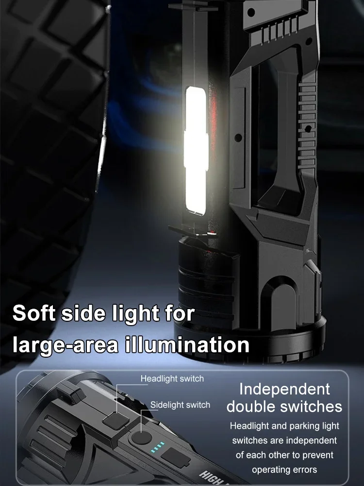 Super Bright Flashlight LED Work Light Handheld Flashlight USB Rechargeable Searchlight Spotlight Waterproof Camping Light