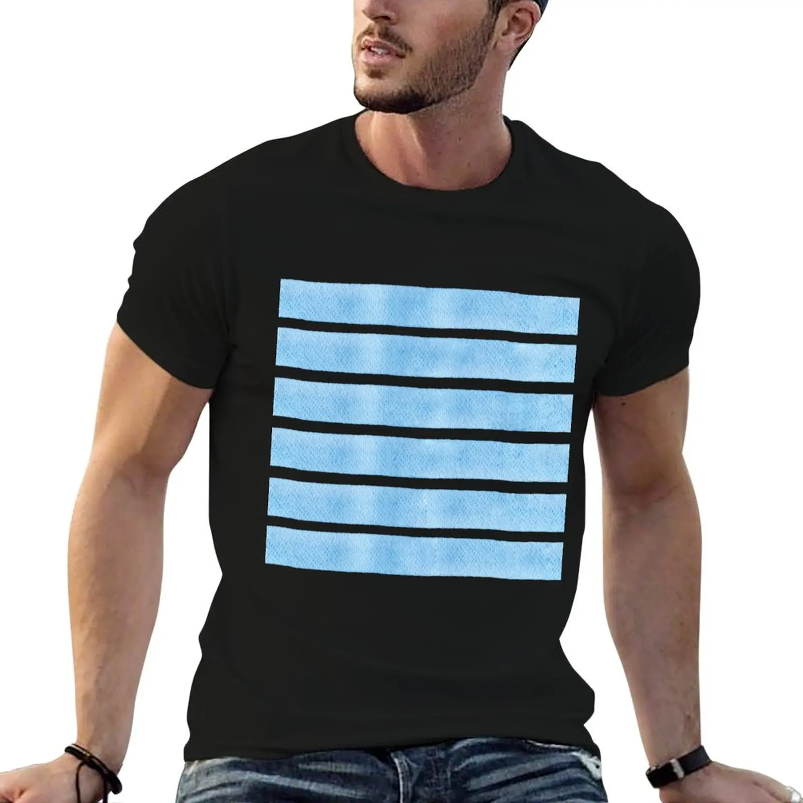 

Watercolor Stripes - Bleached Washed Blue Jeans Shade Pattern T-Shirt t shirts for man cotton soft essential t shirt T-Shirt