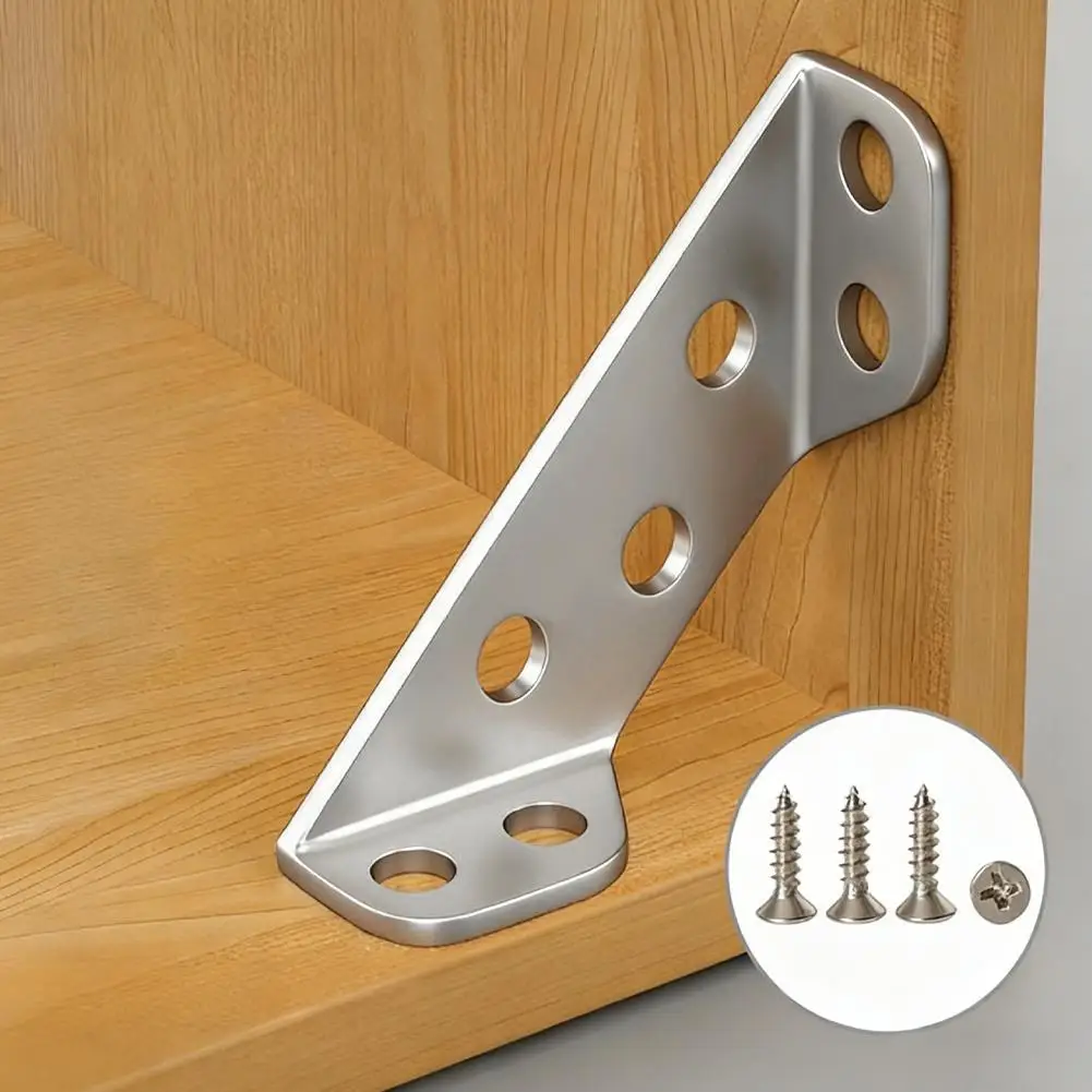 Stainless Steel Triangle Corner Brackets L-Shaped Furniture Support Braces Heavy Duty Reinforced Angle Bracket for Cabinet/Table
