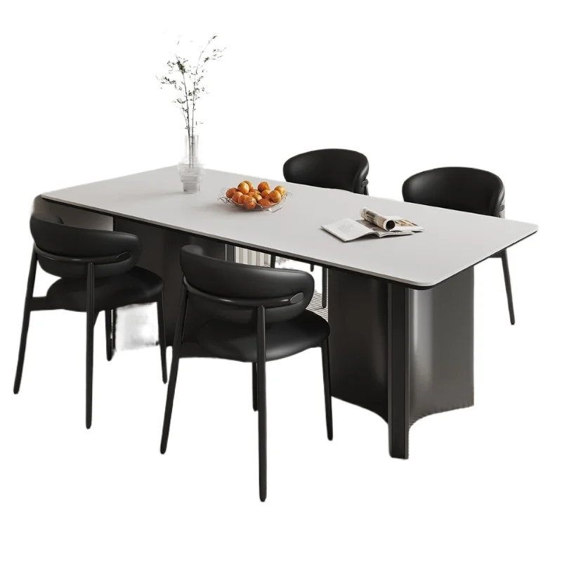 

Italian minimalist small apartment rectangular, household living room modern simple rock slab dining table light luxury