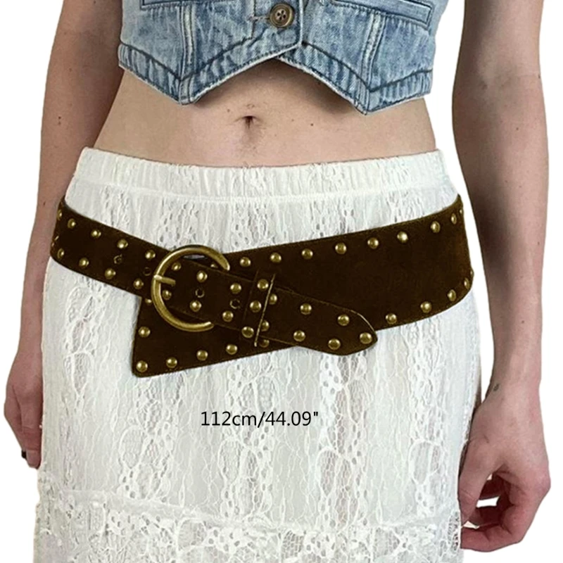 Femmes Vintage maroquinerie taille ceinture Punk taille ceinture bandes élastiques avec Rivets cloutés marron basique ceinture