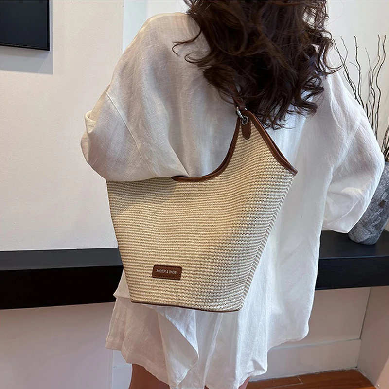 2024 New Fashionable Simple Straw Woven Women's Single Shoulder Versatile Mother Child Tote Bag