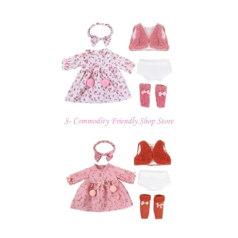 18Inch Girl Doll DressingUp Outfit Set Polyester Fabric Doll Outfits with Hairband Dress for Children Roleplay Game Toy