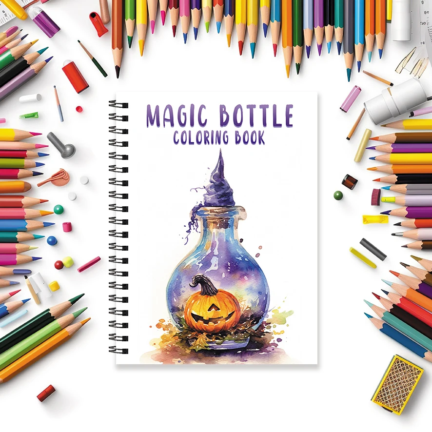 Small World in a Magic Bottle Adult Coloring Book - 8.3x 11.2 Inch 32 Page Coloring Book - Helps Reduce Stress and Ease Emotions