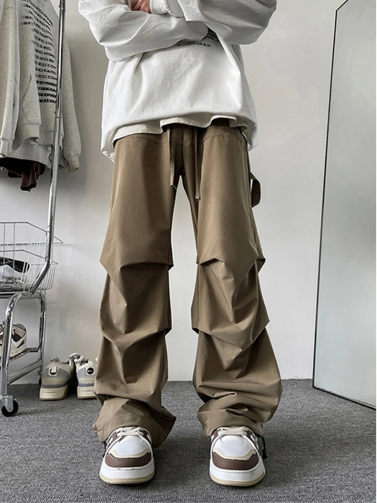 

Мужские повседневные брюки Cleanfit свободного кроя в американском стиле High Street Fashion, плиссированные, рабочие, драпированные, комфортные, прямого кроя