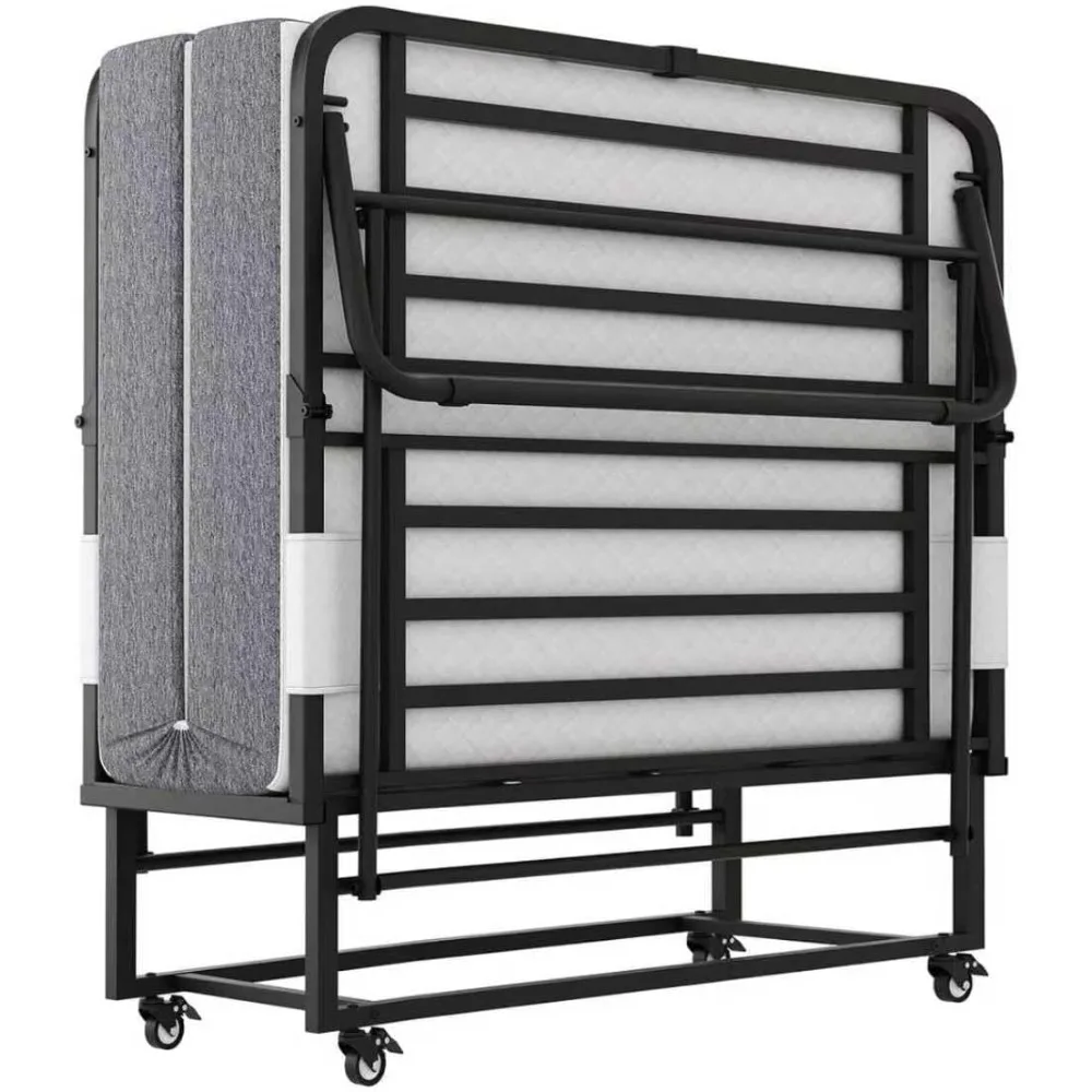 

75''x46'' Folding Bed with Mattress for Adults, Large Size Roll Away Bed for Guest, Portable Folded Mattress
