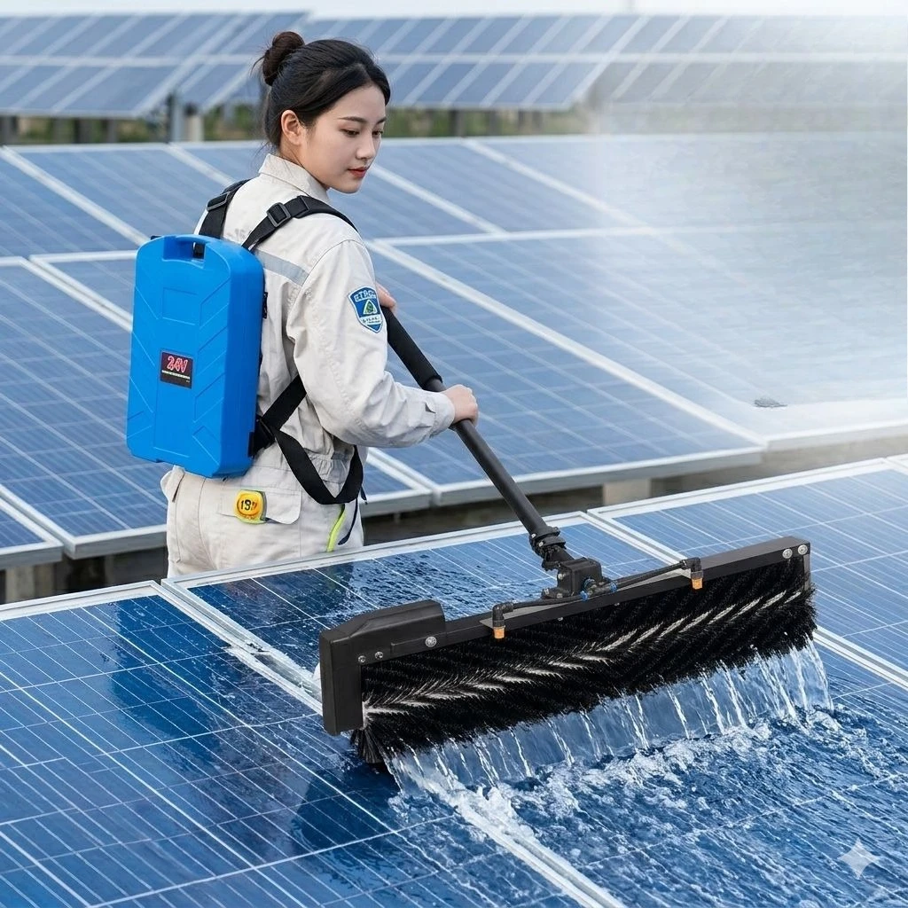 Solar Panel Rotating Cleaning Brush Roller Aluminum Extension Pole Brushless Motor AC DC Powered Eco Friendly view 2