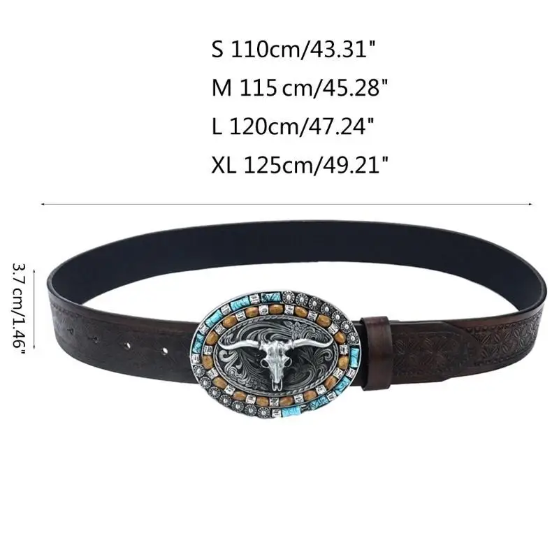 652F 십대 구호 황소 헤드 버클 조절 가능한 벨트 코트 청바지 남성 넓은 공식 허리 밴드