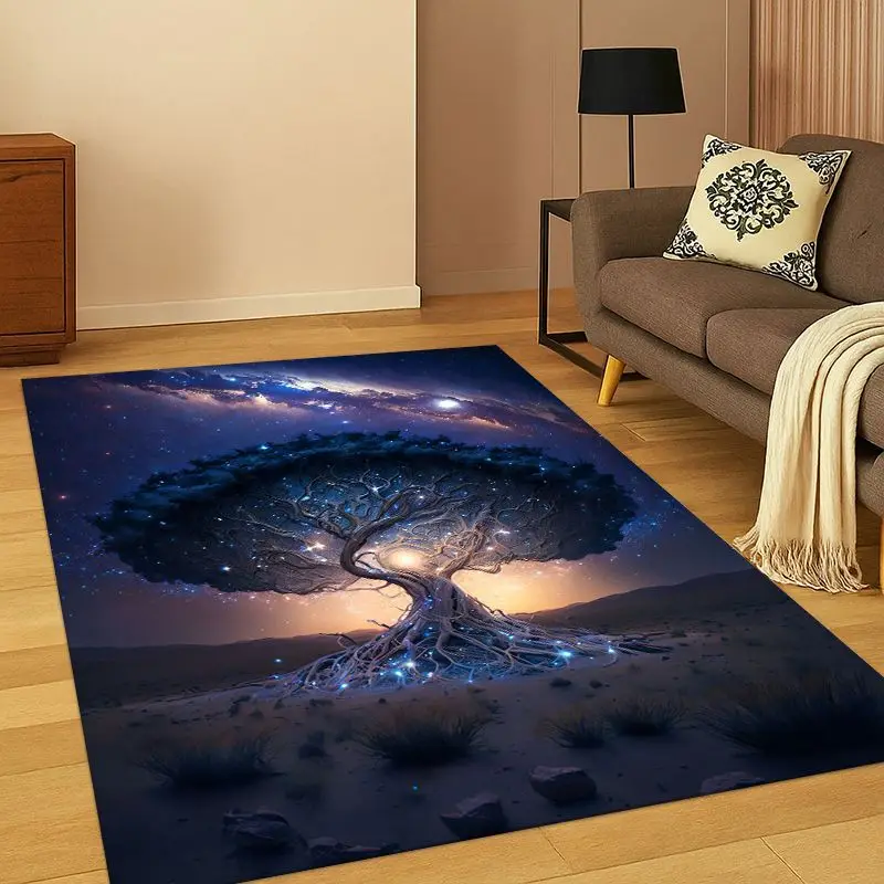 Tree of Life Nordic Mythology Yggdrasil Nature Cartoon Carpet Rug for Bedroom Living Room Sofa Doormat Home Decor,Non-slip kid