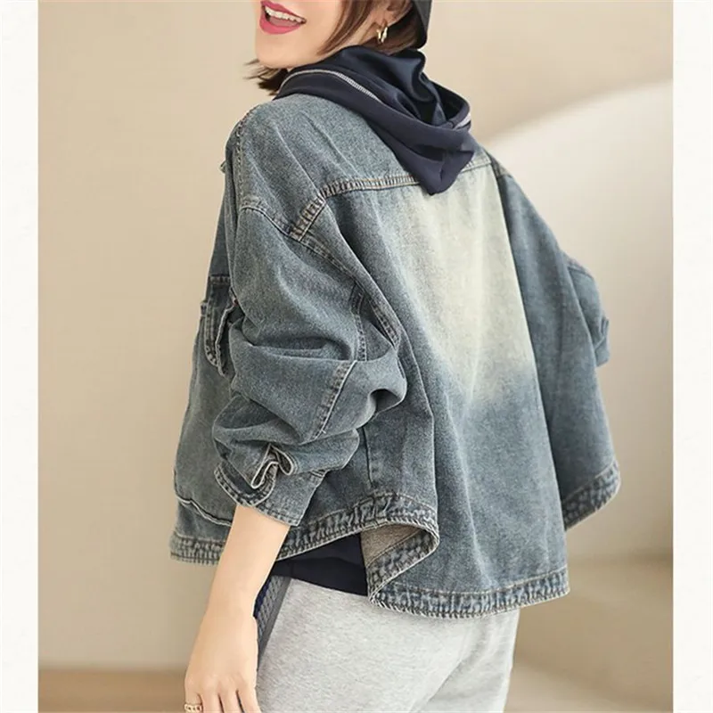 Spring Autumn new Femme Jeans Coat Women Korean Tooling Water Grinding White Cowboy Jacket Ladies Loose Denim Outwear Tide XQ15