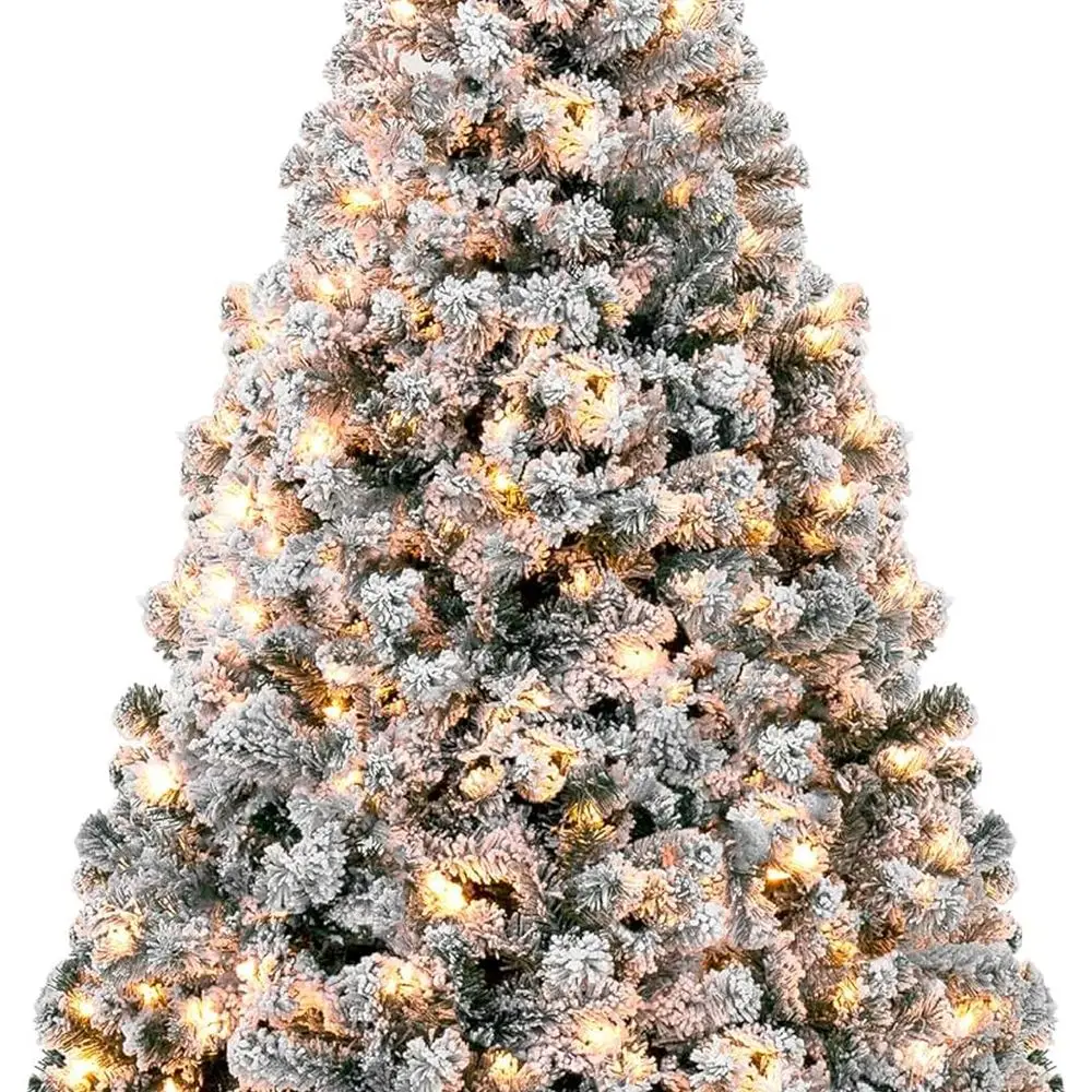 

Pre-Lit Artificial Christmas Tree, 6ft Snow Flocked Design Pine Tree, Full Appearance Snowy w/Easy Assembly, Metal Stand