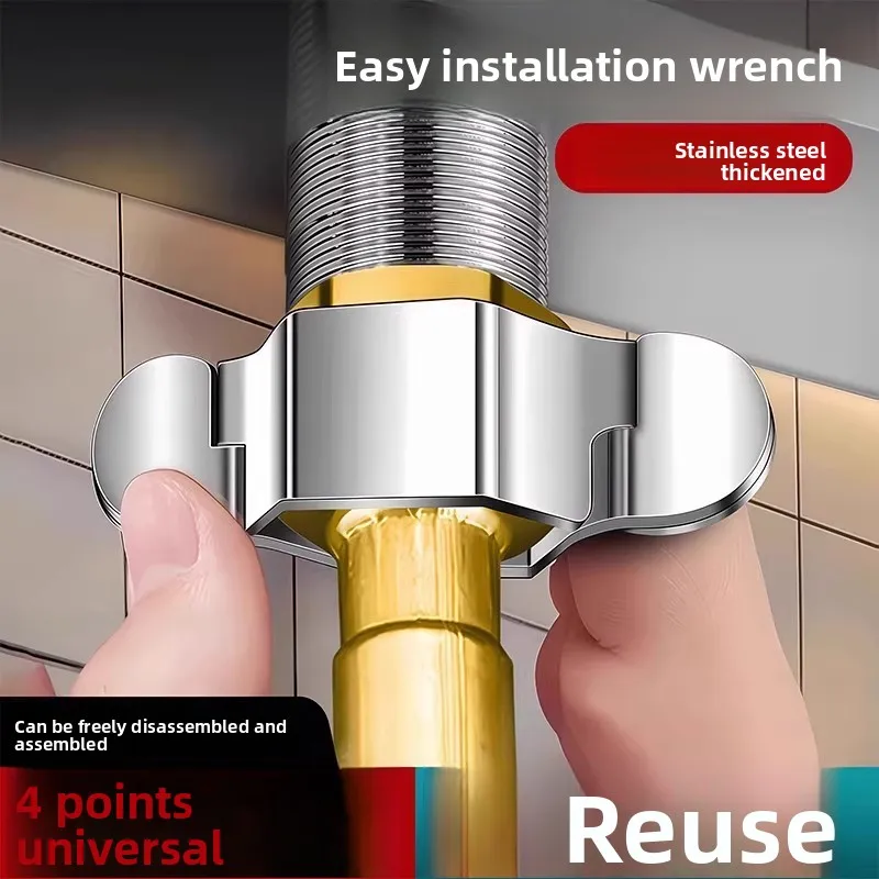 4 Points Faucet Water Inlet Hose Wrench Toilet Angle Valve Kitchen Vegetable Basin Water Pipe Nut Removable Accessories