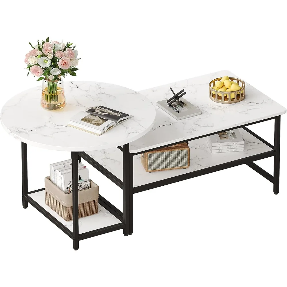 

Modern Coffee Tables for Living Room, Detachable 2 Small Coffee Tables, Faux Marble