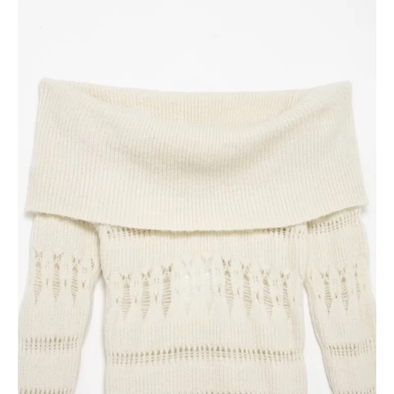 Frauen Aushöhlen Off Schulter Gestrickte Pullover Herbst Casual Langarm Pullover Vintage Chic Weibliche Tops