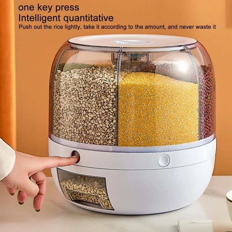 Grain Dispenser 6 Grids PP Rotation Insect Proof Grain Storage Organization For Home Kitchen 5kg