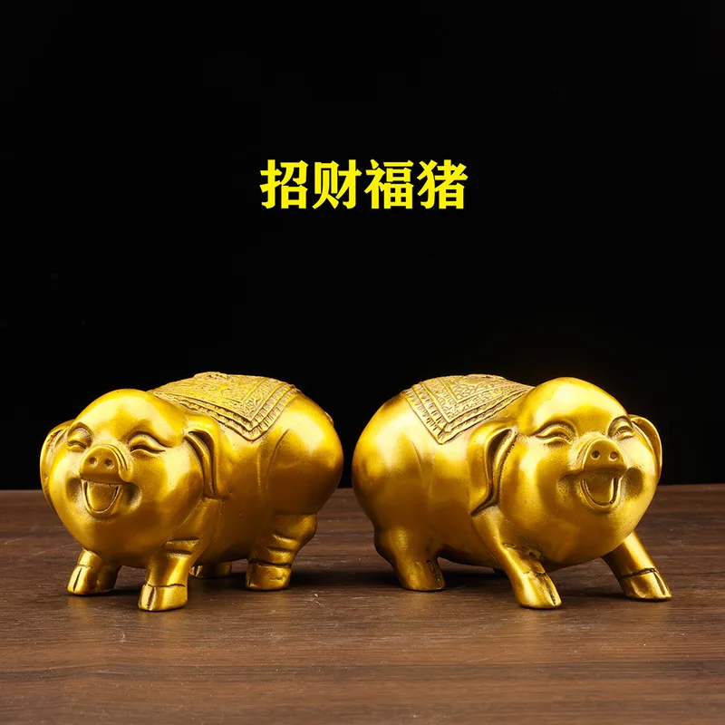 Pure copper ornament, fortune , wealth , golden , blessing , twelve zodiac pig, home and office front des