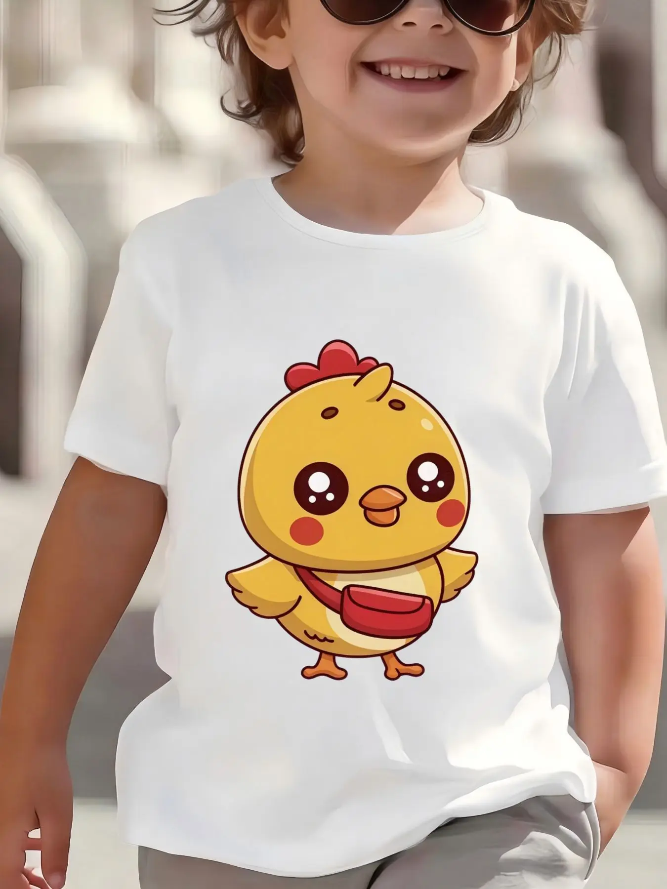 Kids Cute Little Chick Graphic Tee Boys Girls Family Matching Short Sleeve Lovely Animal Cartoon Casual Daily Wear T Shirt