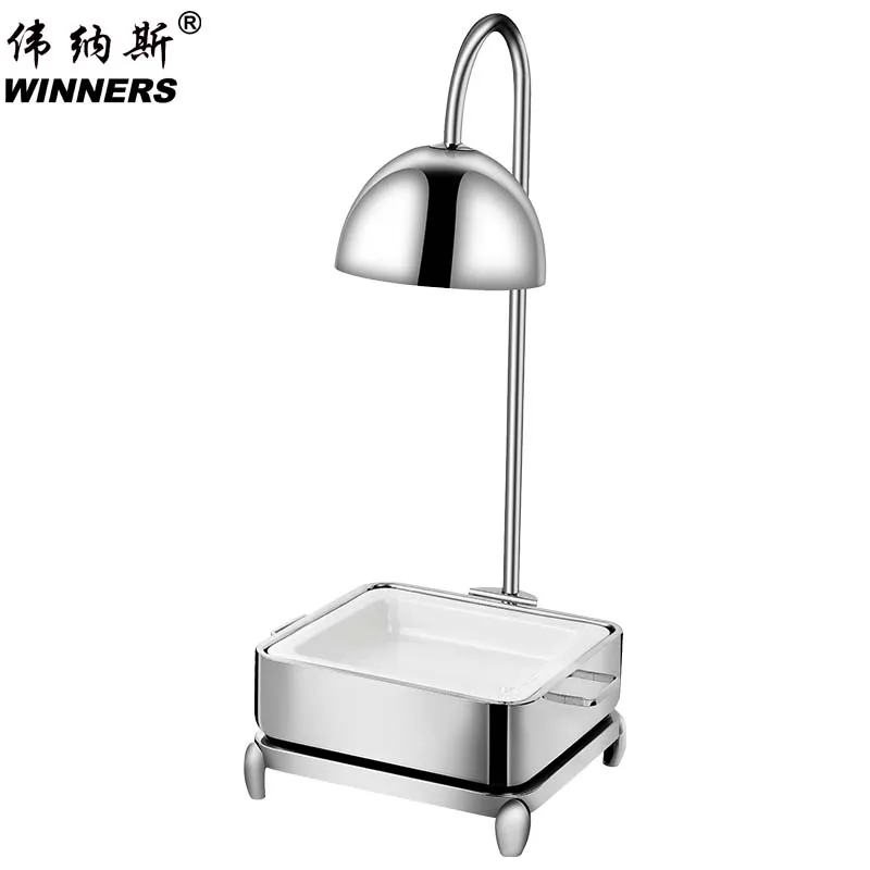 Luxury Silver 304 Stainless Steel Buffet Food Heat Preserving Lamp Food Warmer Set with Ceramic Food Basin for Wedding