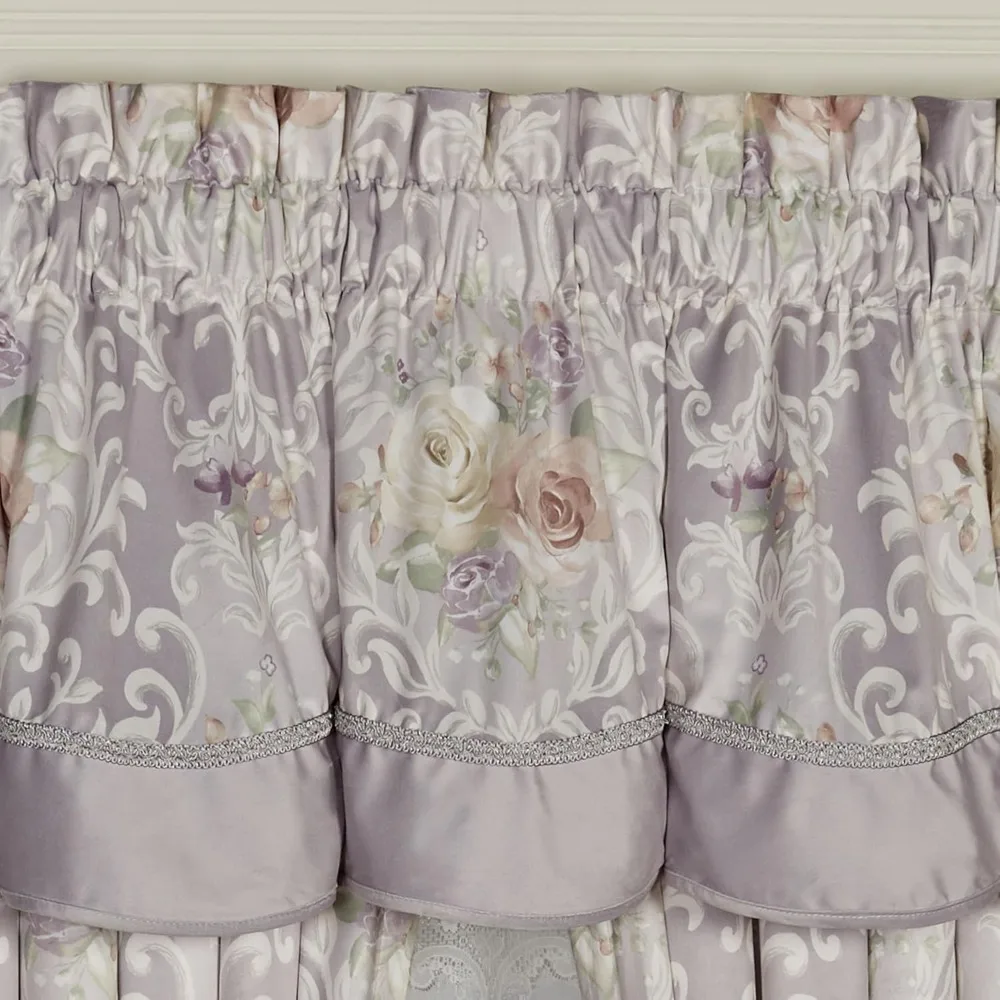 Lussuose tende per finestre damascate floreali in velluto di poliestere con tasca per asta in toni blush, lavanda e avorio