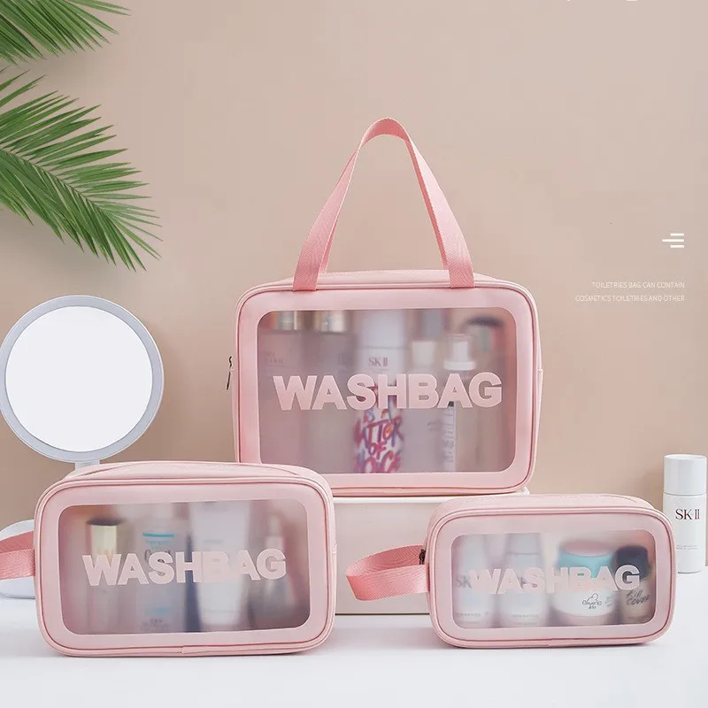 Transparent Frosted Makeup Bag Large Capacity Portable Travel Storage Bag Wear-resistant Dirt Resistant Waterproof Toiletries