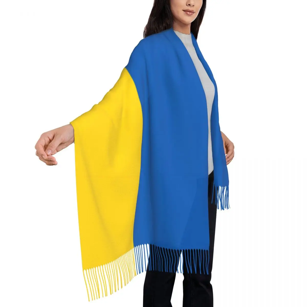 Custom Lady Large Flag Of Ukraine Scarves Women Winter Fall Thick Warm Tassel Shawl Wrap Scarf