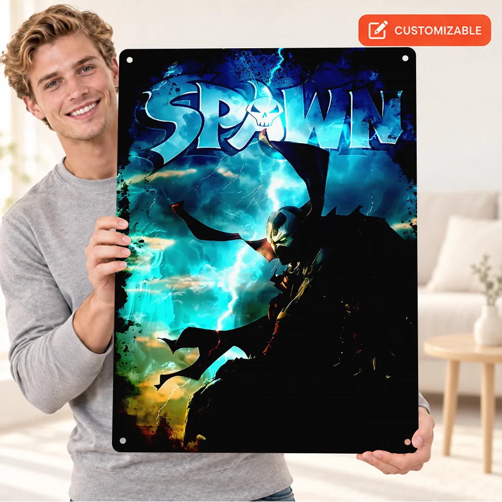 Spawn Lightning Silhouette Textured Metal Poster Personalized Aluminum Sign Graphic Wall Art For Games Room, Design Lover Gift